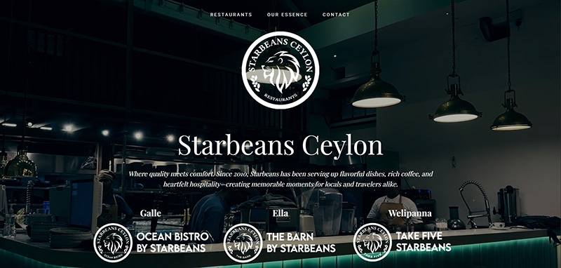 Starbeans Ceylon restaurant website featuring logo designed by logodesigner.lk Sri Lanka